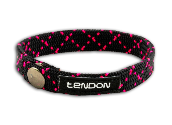 Tendon bransoletka z oplotu - czarny / różowy / 22 cm